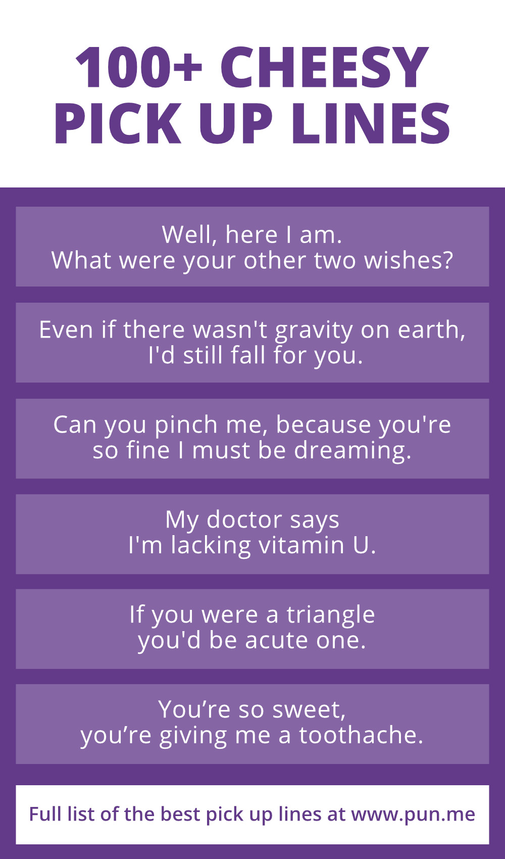 120 Funny and Cheesy Pick Up Lines | Pun.me